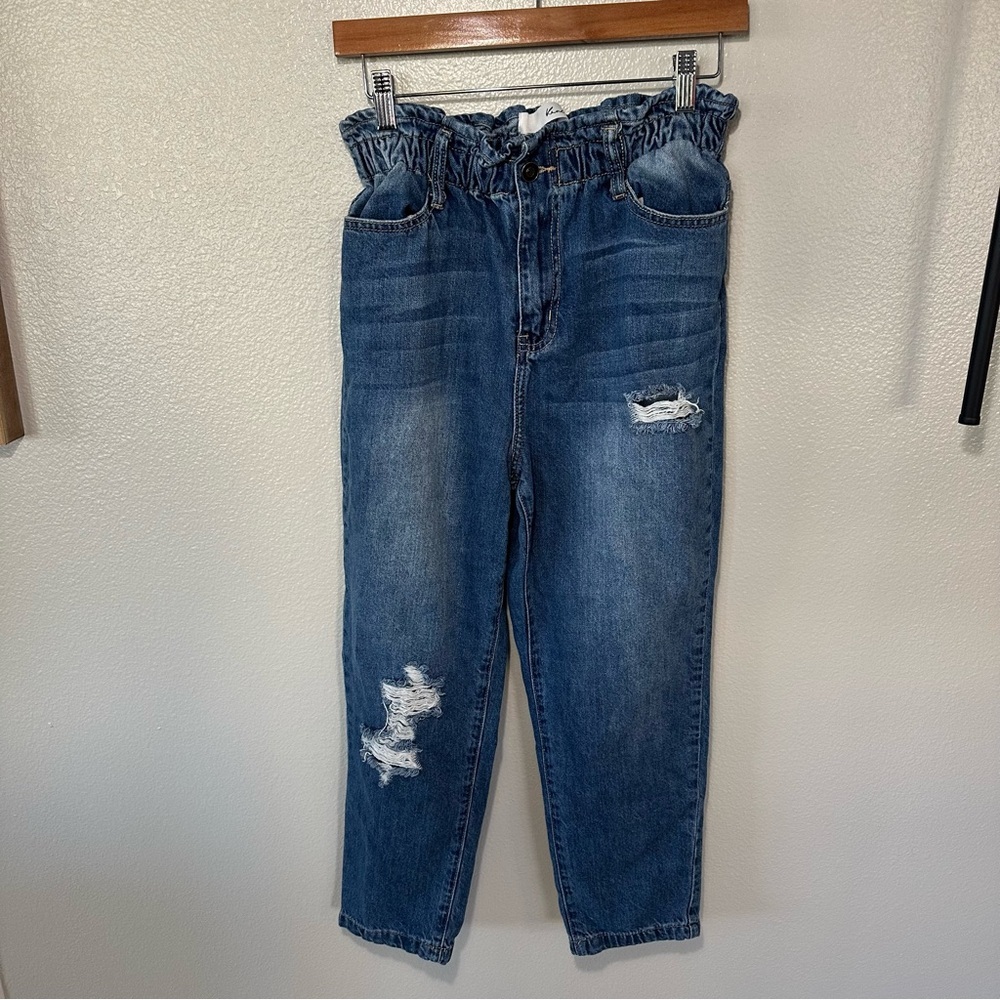 KanCan Ultra High Rise Paperbag Boyfriend Distressed Jeans in Blue, 7/27 - Picture 2 of 6